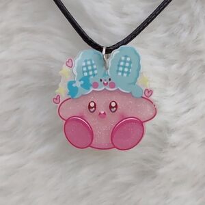 2/$10 Handmade Kirby Bunny Ears Acrylic Charm Necklace